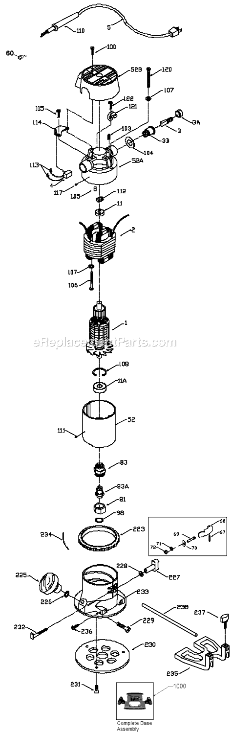 Page A Diagram and Parts List for 6902 Type 1 Porter Cable Router